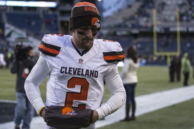 SEATTLE, WA - DECEMBER 20: Quarterback Johnny Manziel #2 of the Cleveland Browns leaves the field after a football game against the Seattle Seahawks at CenturyLink Field on December 20, 2015 in Seattle, Washington. The Seahawks won the game 30-13. (Photo by Stephen Brashear/Getty Images) SEATTLE, WA - DECEMBER 20: Quarterback Johnny Manziel #2 of the Cleveland Browns leaves the field after a football game against the Seattle Seahawks at CenturyLink Field on December 20, 2015 in Seattle, Washington. The Seahawks won the game 30-13. (Photo by Stephen Brashear/Getty Images)