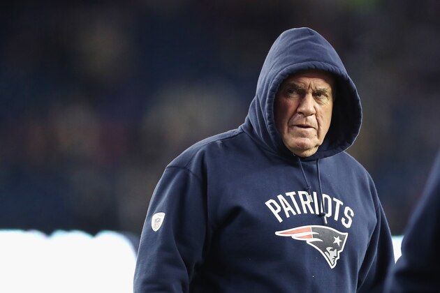 FOXBORO, MA - JANUARY 14: Head Coach Bill Belichick of the New England Patriots looks on prior to the AFC Divisional Playoff Game against the Houston Texans at Gillette Stadium on January 14, 2017 in Foxboro, Massachusetts.  (Photo by Elsa/Getty Images)