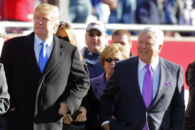 FOXBORO, MA - JANUARY 07: (L-R) Donald Trump and owner of the New England Patriots Robert Kraft stand on the sidelines before the AFC Wild Card Playoff Game against the New York Jets at Gillette Stadium on January 7, 2007 in Foxboro, Massachusetts. (Photo by Jim McIsaac/Getty Images) FOXBORO, MA - JANUARY 07: (L-R) Donald Trump and owner of the New England Patriots Robert Kraft stand on the sidelines before the AFC Wild Card Playoff Game against the New York Jets at Gillette Stadium on January 7, 2007 in Foxboro, Massachusetts. (Photo by Jim McIsaac/Getty Images)
