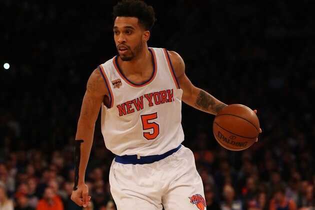 NEW YORK, NY - JANUARY 16:  Courtney Lee #5 of the New York Knicks in action against the Atlanta Hawks at Madison Square Garden on January 16, 2017 in New York City.  NOTE TO USER: User expressly acknowledges and agrees that, by downloading and or using this photograph, User is consenting to the terms and conditions of the Getty Images License Agreement. Atlanta Hawks defeated the New York Knicks 108-107.  (Photo by Mike Stobe/Getty Images)