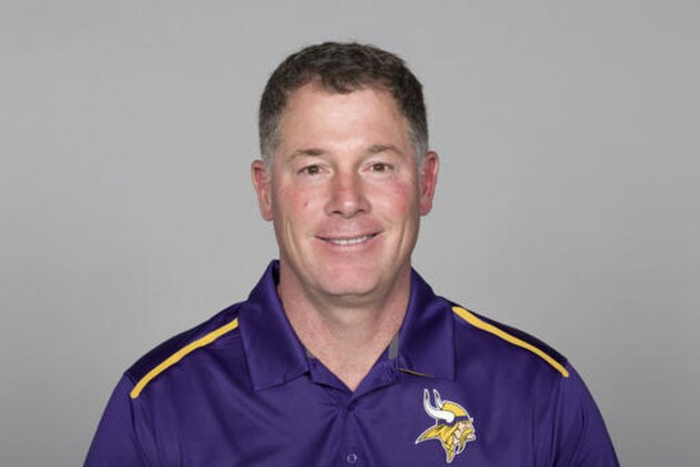 FILE - This is a 2016 file photo showing Pat Shurmur of the Minnesota Vikings NFL football team. Vikings offensive coordinator Norv Turner has resigned. He’s been replaced on an interim basis by Pat Shurmur. The Vikings announced the news on Wednesday, Nov. 2, 2016, two days after their second consecutive defeat.  (AP Photo)