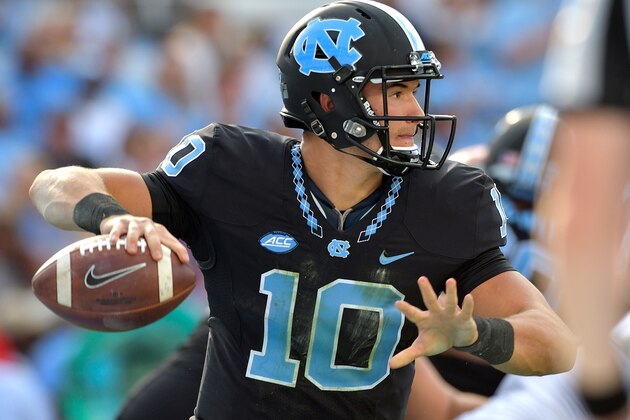 CHAPEL HILL, NC - NOVEMBER 25:  Mitch Trubisky #10 of the North Carolina Tar Heels against the North Carolina State Wolfpack during their game at Kenan Stadium on November 25, 2016 in Chapel Hill, North Carolina. North Carolina State won 28-21.  (Photo by Grant Halverson/Getty Images)
