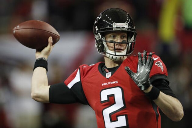 FILE -  In this Saturday, Jan. 14, 2017 file photo, Atlanta Falcons quarterback Matt Ryan (2) warms up before the first half of an NFL football NFC divisional playoff game between the Atlanta Falcons and the Seattle Seahawks in Atlanta. The Green Bay Packers play the Atlanta Falcons in the NFC championship game, Sunday, Jan. 22, 2017. (AP Photo/John Bazemore)