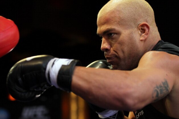 LAS VEGAS, NV - JULY 5:   Tito Ortiz works out for the fans and media during the UFC 148 Open Workouts inside XS nightclub at the Encore on July 5, 2012 in Las Vegas, Nevada.  (Photo by Josh Hedges/Zuffa LLC/Zuffa LLC via Getty Images)
