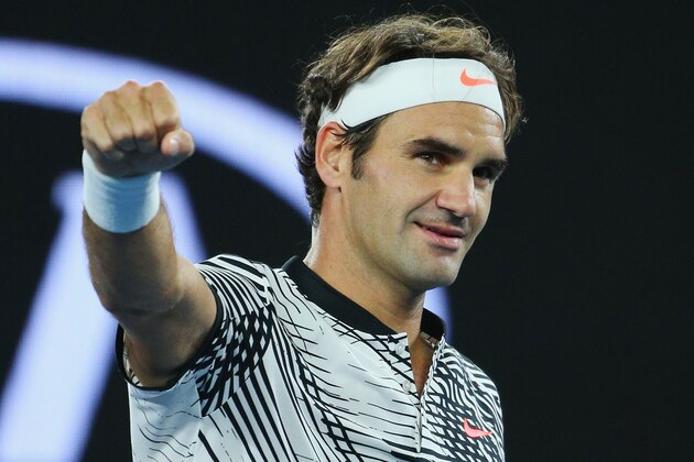 MELBOURNE, AUSTRALIA - JANUARY 20:  Roger Federer of Swizterland celebrates his win in his third round match against Tomas Berdych of the Czech Republic walks on on day five of the 2017 Australian Open at Melbourne Park on January 20, 2017 in Melbourne, Australia.  (Photo by Michael Dodge/Getty Images)