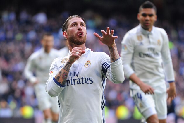 MADRID, SPAIN - JANUARY 21: Sergio Ramos of Real Madrid celebrates after scoring his team's 1st goal during the La Liga match between Real Madrid CF and Malaga CF at the Bernabeu on January 21, 2017 in Madrid, Spain. (Photo by Denis Doyle/Getty Images) MADRID, SPAIN - JANUARY 21: Sergio Ramos of Real Madrid celebrates after scoring his team's 1st goal during the La Liga match between Real Madrid CF and Malaga CF at the Bernabeu on January 21, 2017 in Madrid, Spain. (Photo by Denis Doyle/Getty Images)