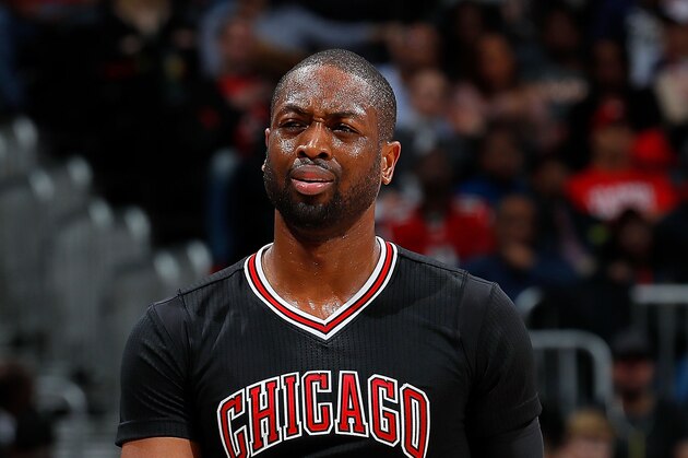 ATLANTA, GA - JANUARY 20:  Dwyane Wade #3 of the Chicago Bulls reacts to being charged with a foul during the game against the Atlanta Hawks at Philips Arena on January 20, 2017 in Atlanta, Georgia.  NOTE TO USER User expressly acknowledges and agrees that, by downloading and or using this photograph, user is consenting to the terms and conditions of the Getty Images License Agreement.  (Photo by Kevin C. Cox/Getty Images)