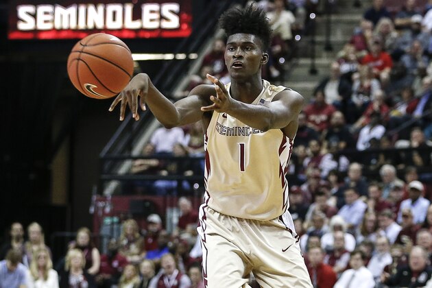 TALLAHASSEE, FL - JANUARY 18: Forward Jonathan Isaac #1 of the Florida State Seminoles passes the ball during the game against the Notre Dame Fighting Irish at the Donald L. Tucker Center on January 18, 2017 in Tallahassee, Florida. The 10th ranked Seminoles defeated the 15th ranked Fighting Irish 83 to 80. (Photo by Don Juan Moore/Getty Images)