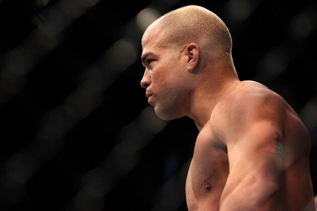 LAS VEGAS, NV - JULY 7:   Tito Ortiz stands in the Octagon before his light heavyweight bout against Forrest Griffin at UFC 148 inside MGM Grand Garden Arena on July 7, 2012 in Las Vegas, Nevada.  (Photo by Josh Hedges/Zuffa LLC/Zuffa LLC via Getty Images)