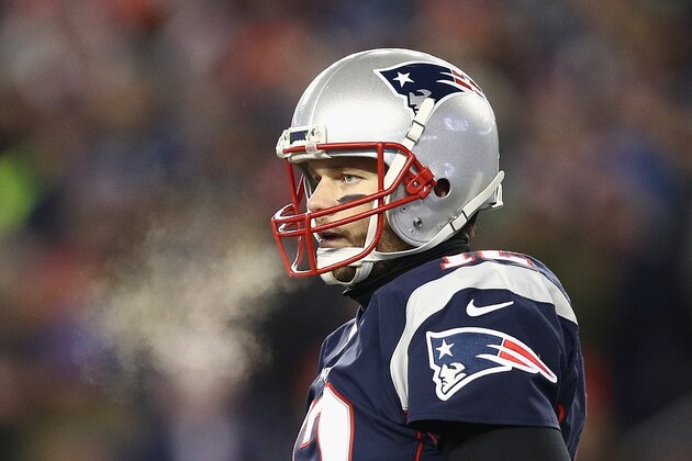 FOXBORO, MA - JANUARY 14:  Tom Brady #12 of the New England Patriots looks on in the second half against the Houston Texans during the AFC Divisional Playoff Game at Gillette Stadium on January 14, 2017 in Foxboro, Massachusetts.  (Photo by Maddie Meyer/Getty Images)