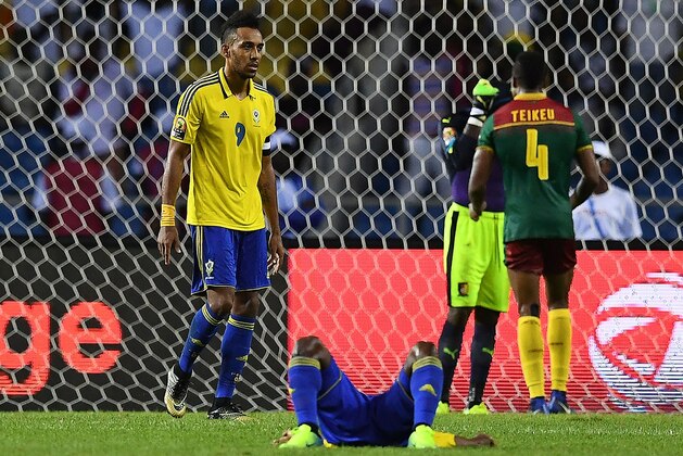Gabon's forward Pierre-Emerick Aubameyang reacts at the end of the 2017 Africa Cup of Nations group A football match between Cameroon and Gabon at the Stade de l'Amitie Sino-Gabonaise in Libreville on January 22, 2017. / AFP / GABRIEL BOUYS        (Photo credit should read GABRIEL BOUYS/AFP/Getty Images)