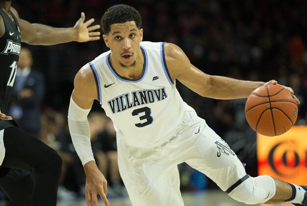Jan 21, 2017; Philadelphia, PA, USA; Villanova Wildcats guard Josh Hart (3) dribbles to the net against the Providence Friars at Wells Fargo Center. The Villanova Wildcats won 78-68. Mandatory Credit: Bill Streicher-USA TODAY Sports