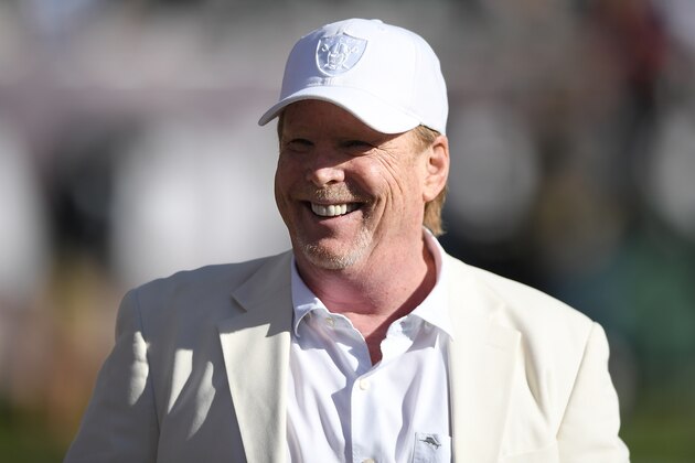 OAKLAND, CA - DECEMBER 24:  Oakland Raiders Owner Mark Davis looks on from the field during pregame warm ups prior to his team playing the Indianapolis Colts in an NFL football game at the Oakland-Alameda County Coliseum on December 24, 2016 in Oakland, California.  (Photo by Thearon W. Henderson/Getty Images)