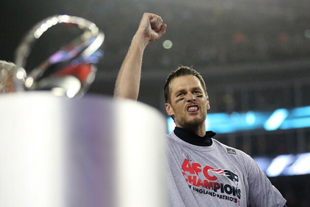FOXBORO, MA - JANUARY 22: Tom Brady #12 of the New England Patriots celebrates after defeating the Pittsburgh Steelers 36-17 to win the AFC Championship Game at Gillette Stadium on January 22, 2017 in Foxboro, Massachusetts. (Photo by Maddie Meyer/Getty Images) FOXBORO, MA - JANUARY 22: Tom Brady #12 of the New England Patriots celebrates after defeating the Pittsburgh Steelers 36-17 to win the AFC Championship Game at Gillette Stadium on January 22, 2017 in Foxboro, Massachusetts. (Photo by Maddie Meyer/Getty Images)