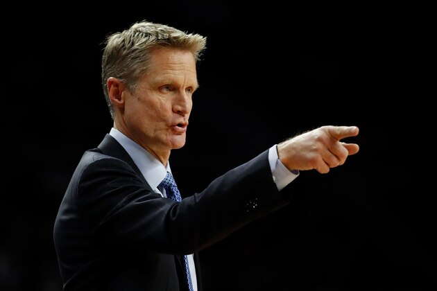 AUBURN HILLS, MI - DECEMBER 23:  Head coach Steve Kerr looks on from the bench while playing the Detroit Pistonsat the Palace of Auburn Hills on December 23, 2016 in Auburn Hills, Michigan. Golden State won the game 119-113. NOTE TO USER: User expressly acknowledges and agrees that, by downloading and or using this photograph, User is consenting to the terms and conditions of the Getty Images License Agreement.  (Photo by Gregory Shamus/Getty Images)