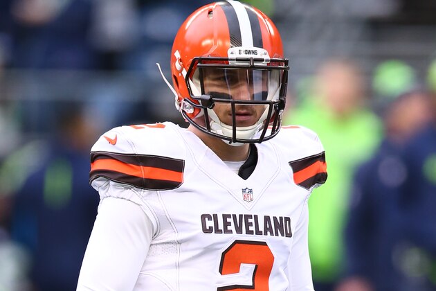 SEATTLE, WA - DECEMBER 20:  Johnny Manziel #2 of the Cleveland Browns looks on during the game against the Seattle Seahawks at CenturyLink Field on December 20, 2015 in Seattle, Washington.  The Seahawks defeated the Browns 30-13.  (Photo by Rob Leiter via Getty Images)