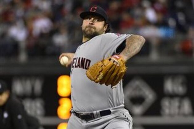 Cleveland Indians' Joba Chamberlain in action during a baseball game against the Philadelphia Phillies, Saturday, April 30, 2016, in Philadelphia. (AP Photo/Derik Hamilton)