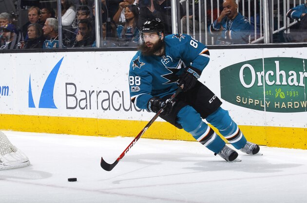 SAN JOSE, CA - JANUARY 16: Brent Burns #88 of the San Jose Sharks skates with the puck against the Winnipeg Jets at SAP Center on January 16, 2017 in San Jose, California. (Photo by Rocky W. Widner/NHL/Getty Images)