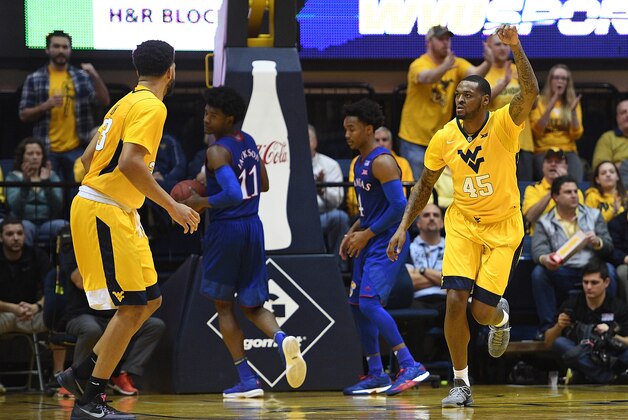 MORGANTOWN, WV - JANUARY 24: Elijah Macon #45 of the West Virginia Mountaineers reacts after a basket in the second half during the game against the Kansas Jayhawks at WVU Coliseum on January 24, 2017 in Morgantown, West Virginia. (Photo by Justin Berl/Getty Images) MORGANTOWN, WV - JANUARY 24: Elijah Macon #45 of the West Virginia Mountaineers reacts after a basket in the second half during the game against the Kansas Jayhawks at WVU Coliseum on January 24, 2017 in Morgantown, West Virginia. (Photo by Justin Berl/Getty Images)
