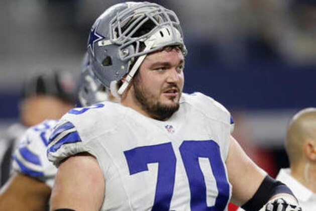 Dallas Cowboys guard Zack Martin (70) stands on the field between plays during an NFL football game against the Tampa Bay Buccaneers on Sunday, Dec. 18, 2016, in Arlington, Texas. (AP Photo/Roger Steinman)