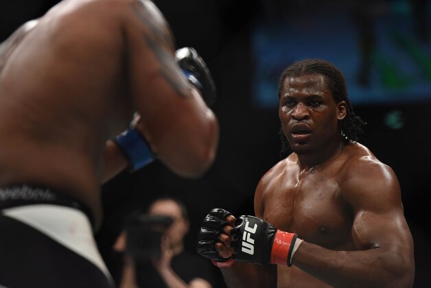 April 10, 2016; Zagreb, Croatia; Francis Ngannou fights against Curtis Blaydes during UFC Fight Night at Zagreb Arena. Mandatory Credit: Per Haljestam-USA TODAY Sports