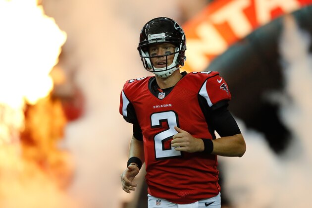 ATLANTA, GA - AUGUST 11:  Matt Ryan #2 of the Atlanta Falcons runs on the field during player introductions prior to facing the Washington Redskins at Georgia Dome on August 11, 2016 in Atlanta, Georgia.  (Photo by Kevin C. Cox/Getty Images)