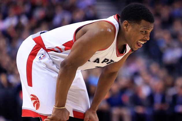 TORONTO, ON - JANUARY 24:  Kyle Lowry #7 of the Toronto Raptors reacts during the second half of an NBA game against the San Antonio Spurs at Air Canada Centre on January 24, 2017 in Toronto, Canada.  NOTE TO USER: User expressly acknowledges and agrees that, by downloading and or using this photograph, User is consenting to the terms and conditions of the Getty Images License Agreement.  (Photo by Vaughn Ridley/Getty Images)
