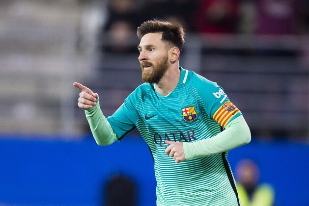 EIBAR, SPAIN - JANUARY 22:  Lionel Messi of FC Barcelona celebrates after scoring his team's second goal during the La Liga match between SD Eibar and FC Barcelona at Ipurua Municipal Stadium on  on January 22, 2017 in Eibar, Spain.  (Photo by Juan Manuel Serrano Arce/Getty Images)