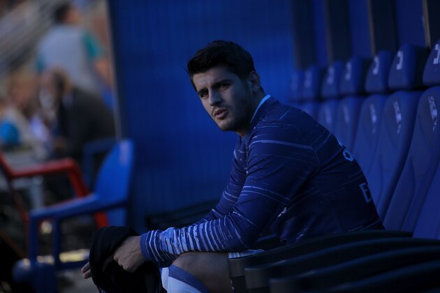 VITORIA-GASTEIZ, SPAIN - OCTOBER 29: Alvaro Morata of Real Madrid CF gestures as he is fitted on the bench prior to start the La Liga match between Deportivo Alaves and Real Madrid CF at Estadio de Mendizorroza on October 29, 2016 in Vitoria-Gasteiz, Spain. (Photo by Gonzalo Arroyo Moreno/Getty Images)