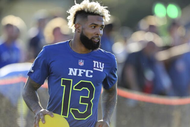 New York Giants Odell Beckham Jr. (13) competes in the Epic Pro Dodgeball event at the 2017 Pro Bowl Skills Challenge on Wednesday, Jan. 25, 2017 in Lake Buena Vista, Fla. (AP Photo/Gregory Payan)