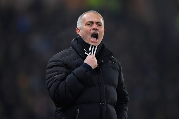 HULL, ENGLAND - JANUARY 26:  Jose Mourinho manager of Manchester United reacts during the EFL Cup Semi-Final second leg match between Hull City and Manchester United at KCOM Stadium on January 26, 2017 in Hull, England.  (Photo by Gareth Copley/Getty Images)