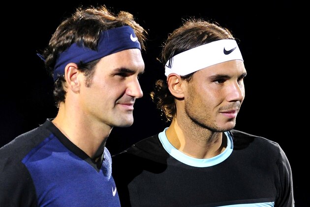 BASEL, SWITZERLAND - NOVEMBER 01:  Roger Federer of Switzerland and Rafael Nadal  of Spain pose prior the final match of the Swiss Indoors ATP 500 tennis tournament at St Jakobshalle on November 1, 2015 in Basel, Switzerland  (Photo by Harold Cunningham/Getty Images)
