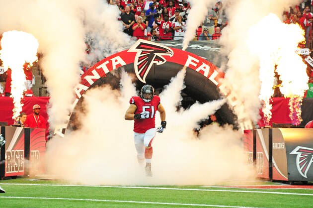 ATLANTA, GA - SEPTEMBER 11: Alex Mack #51 of the Atlanta Falcons is introduced before the game the Tampa Bay Buccaneers at the Georgia Dome on September 11, 2016 in Atlanta, Georgia. (Photo by Scott Cunningham/Getty Images)