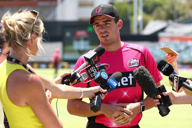 PERTH, AUSTRALIA - JANUARY 27:  Moises Henriques of the Sixers talks to the media during a Big Bash League media opportunity at WACA on January 27, 2017 in Perth, Australia. The Perth Scorchers and the Sydney Sixers play each other in the Big Bash League and Women's Big Bash League Final matches tomorrow.  (Photo by Paul Kane/Getty Images)