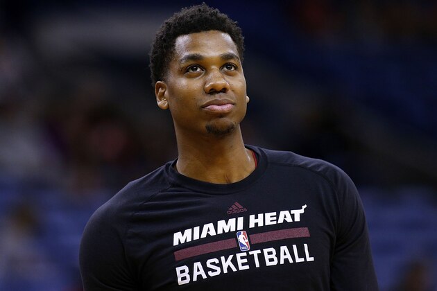 NEW ORLEANS, LA - DECEMBER 23:  Hassan Whiteside #21 of the Miami Heat reacts before a game against the New Orleans Pelicans at the Smoothie King Center on December 23, 2016 in New Orleans, Louisiana. NOTE TO USER: User expressly acknowledges and agrees that, by downloading and or using this photograph, User is consenting to the terms and conditions of the Getty Images License Agreement.  (Photo by Jonathan Bachman/Getty Images)