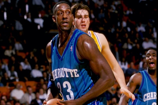 16 Feb 1999: Charles Shackleford #33 of the Charlotte Hornets looks to pass the ball during the game against the Los Angeles Lakers at the Great Western Forum in Inglewood, California. The Lakers defeated the Hornets 116-88.