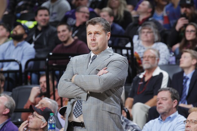 SACRAMENTO, CA - JANUARY 18: Head coach Dave Joerger of the Sacramento Kings coaches against the Indiana Pacers on January 18, 2017 at Golden 1 Center in Sacramento, California. NOTE TO USER: User expressly acknowledges and agrees that, by downloading and or using this photograph, User is consenting to the terms and conditions of the Getty Images Agreement. Mandatory Copyright Notice: Copyright 2017 NBAE (Photo by Rocky Widner/NBAE via Getty Images)