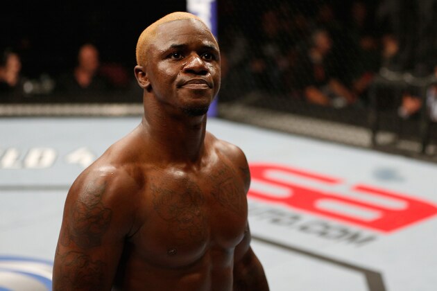 MANCHESTER, ENGLAND - OCTOBER 26:  Melvin Guillard reacts after delivering an illegal knee strike against Ross Pearson in their lightweight bout during the UFC Fight Night event at Phones 4 U Arena on October 26, 2013 in Manchester, England. (Photo by Josh Hedges/Zuffa LLC/Zuffa LLC via Getty Images)