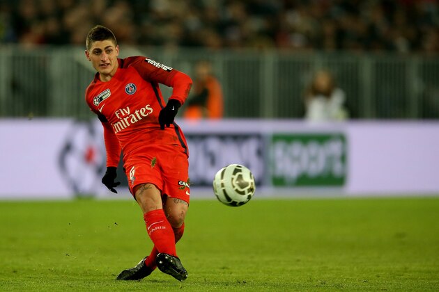 BORDEAUX, FRANCE - JANUARY 24:  Marco Verratti of Paris Saint Germain in action during the Semi Final League Cup match between Bordeaux and Paris Saint Germain at Stade Matmut Atlantique on January 24, 2017 in Bordeaux, France.  (Photo by Romain Perrocheau/Getty Images)