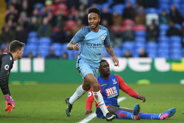 LONDON, ENGLAND - JANUARY 28:  Raheem Sterling of Manchester City celebrates after scoring his sides first goal during the Emirates FA Cup Fourth Round match between Crystal Palace and Manchester City at Selhurst Park on January 28, 2017 in London, England.  (Photo by Mike Hewitt/Getty Images)