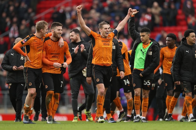LIVERPOOL, ENGLAND - JANUARY 28: David Edwards of Wolverhampton Wanderers celebrates victory during The Emirates FA Cup Fourth Round between Liverpool and Wolverhampton Wanderers at Anfield on January 28, 2017 in Liverpool, England. (Photo by Matthew Ashton - AMA/Getty Images)