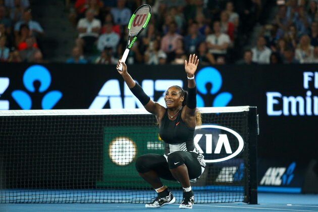 Serena Williams of the US celebrates her victory against Venus Williams of the US during the women's singles final on day 13 of the Australian Open tennis tournament in Melbourne on January 28, 2017. / AFP / POOL / Jack THOMAS / IMAGE RESTRICTED TO EDITORIAL USE - STRICTLY NO COMMERCIAL USE        (Photo credit should read JACK THOMAS/AFP/Getty Images)