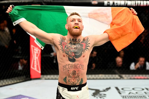 NEW YORK, NY - NOVEMBER 12:  Conor McGregor of Ireland celebrates his KO victory over Eddie Alvarez of the United States in their lightweight championship bout during the UFC 205 event at Madison Square Garden on November 12, 2016 in New York City.  (Photo by Jeff Bottari/Zuffa LLC/Zuffa LLC via Getty Images)