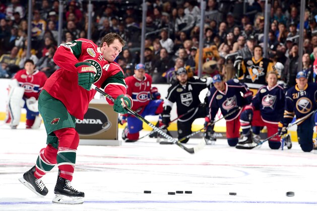 LOS ANGELES, CA - JANUARY 28:  Ryan Suter #20 of the Minnesota Wild competes in the Honda NHL Four Line Challenge during the 2017 Coors Light NHL All-Star Skills Competition as part of the 2017 NHL All-Star Weekend at STAPLES Center on January 28, 2017 in Los Angeles, California.  (Photo by Harry How/Getty Images)