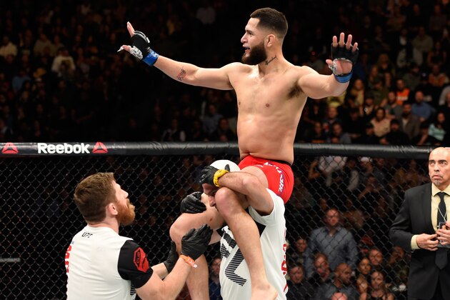 DENVER, CO - JANUARY 28: Jorge Masvidal celebrates his victory over Donald Cerronein their welterweight bout during the UFC Fight Night event at the Pepsi Center on January 28, 2017 in Denver, Colorado. (Photo by Josh Hedges/Zuffa LLC/Zuffa LLC via Getty Images) DENVER, CO - JANUARY 28: Jorge Masvidal celebrates his victory over Donald Cerronein their welterweight bout during the UFC Fight Night event at the Pepsi Center on January 28, 2017 in Denver, Colorado. (Photo by Josh Hedges/Zuffa LLC/Zuffa LLC via Getty Images)