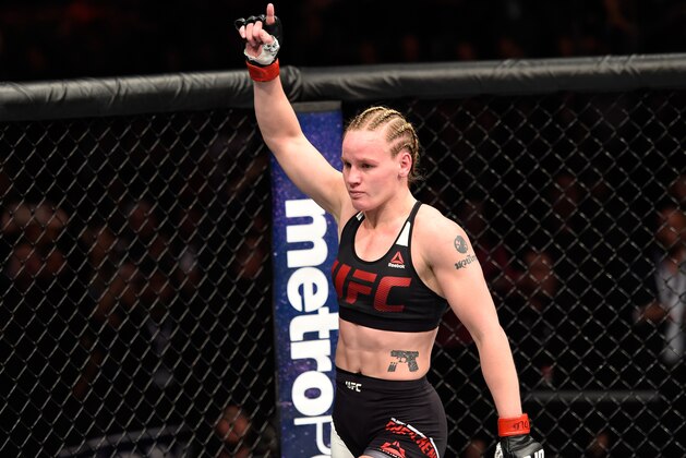 DENVER, CO - JANUARY 28:  Valentina Shevchenko of Kyrgyzstan celebrates her submission victory over Julianna Pena in their women's bantamweight bout during the UFC Fight Night event at the Pepsi Center on January 28, 2017 in Denver, Colorado. (Photo by Josh Hedges/Zuffa LLC/Zuffa LLC via Getty Images)