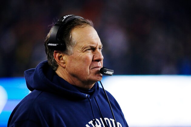 FOXBORO, MA - JANUARY 22: Head coach Bill Belichick of the New England Patriots looks on against the Pittsburgh Steelers during the third quarter in the AFC Championship Game at Gillette Stadium on January 22, 2017 in Foxboro, Massachusetts.  (Photo by Jim Rogash/Getty Images)