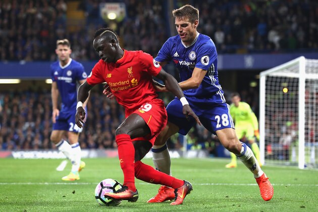 LONDON, ENGLAND - SEPTEMBER 16:  Sadio Mane of Liverpool is pressured by Cesar Azpilicueta of Chelsea  during the Premier League match between Chelsea and Liverpool at Stamford Bridge on September 16, 2016 in London, England.  (Photo by Clive Rose/Getty Images)