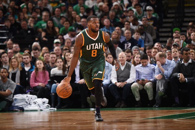 BOSTON, MA - JANUARY 3:  Shelvin Mack #8 of the Utah Jazz brings the ball up court against the Boston Celtics during the game on January 3, 2017 at the TD Garden in Boston, Massachusetts.  NOTE TO USER: User expressly acknowledges and agrees that, by downloading and or using this photograph, User is consenting to the terms and conditions of the Getty Images License Agreement. Mandatory Copyright Notice: Copyright 2017 NBAE  (Photo by Brian Babineau/NBAE via Getty Images)