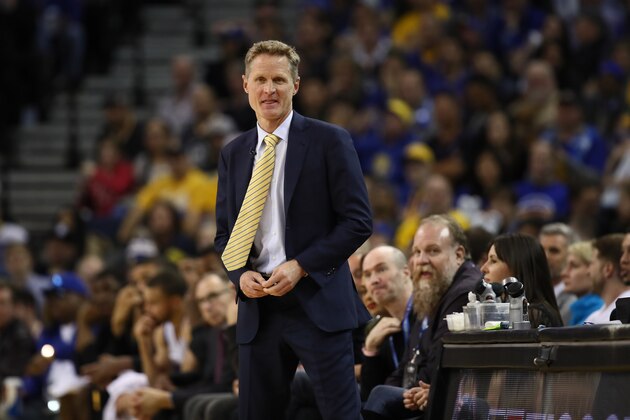 OAKLAND, CA - JANUARY 16:  Head coach Steve Kerr of the Golden State Warriors stands on the side of the court during their game against the Cleveland Cavaliers at ORACLE Arena on January 16, 2017 in Oakland, California. NOTE TO USER: User expressly acknowledges and agrees that, by downloading and or using this photograph, User is consenting to the terms and conditions of the Getty Images License Agreement.  (Photo by Ezra Shaw/Getty Images)